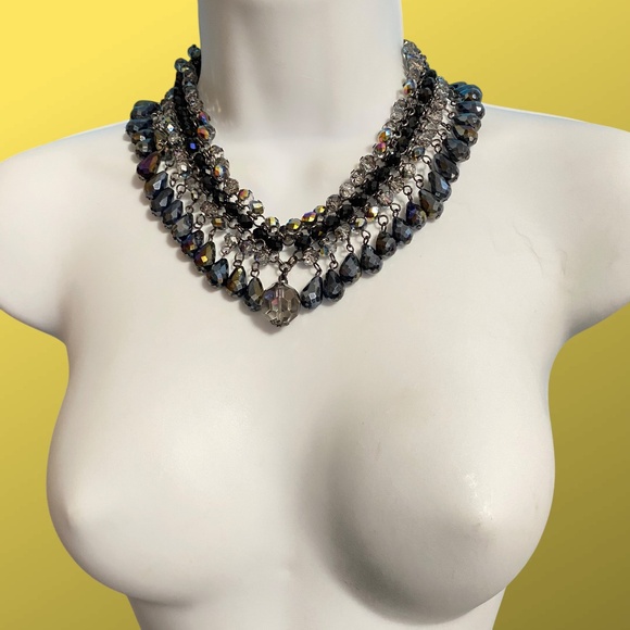 CHICO'S Heavy Glass Beads Iridescent Statement Necklace 16"-20" Stunning Sparkle - Picture 3 of 10